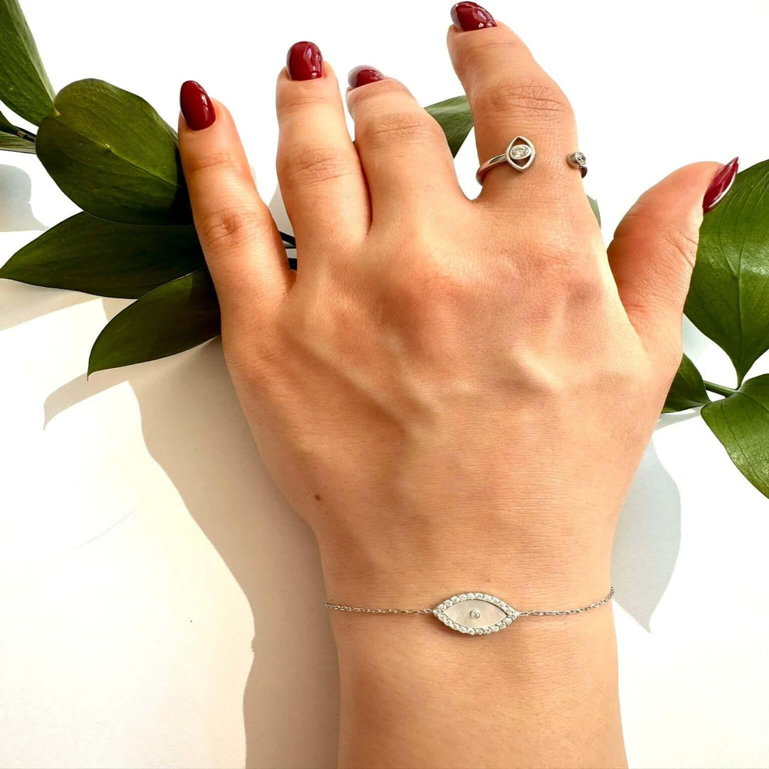 Evil Eye Bracelet with MOP In Sterling Silver - Nili Gem