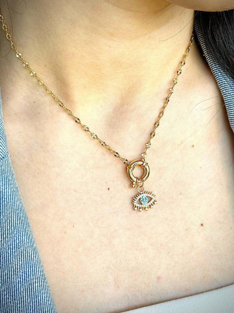 Evil Eye Charm & Chain Necklace In Gold Vermeil - Nili Gem