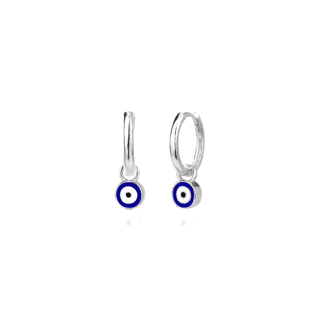 Evil Eye Charm Hoop Earrings In Sterling Silver - Nili Gem