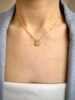 Load image into Gallery viewer, Evil Eye Lock Pendant Station And Paperclip Chain In Gold Vermeil - Nili Gem
