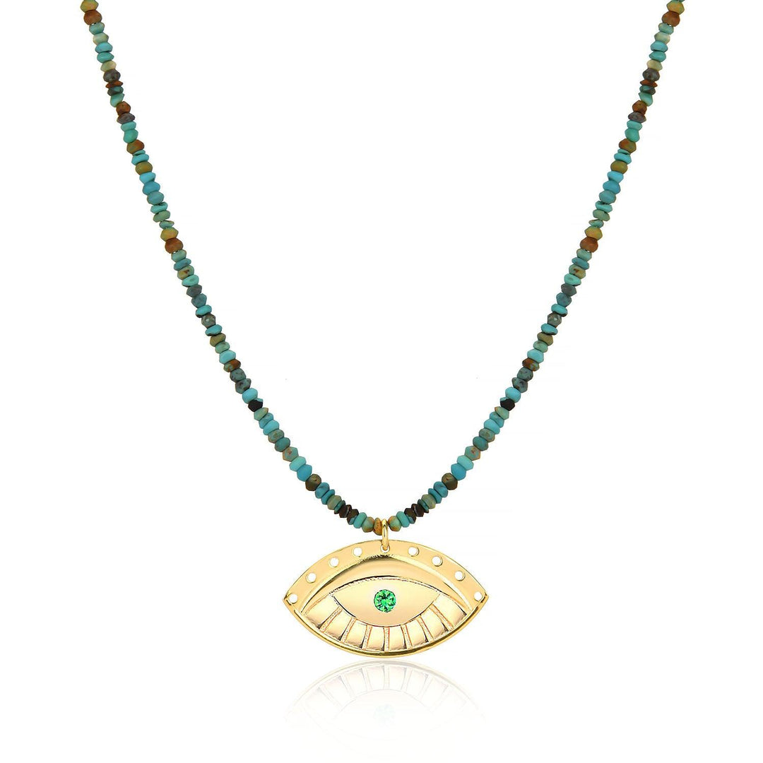 Evil Eye Pendant & Handmade Turquoise Bead Necklace In Gold Vermeil - Nili Gem