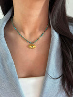 Load image into Gallery viewer, Evil Eye Pendant &amp; Handmade Turquoise Bead Necklace In Gold Vermeil - Nili Gem
