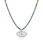 Evil Eye Pendant & Handmade Turquoise Bead Necklace In Sterling Silver - Nili Gem