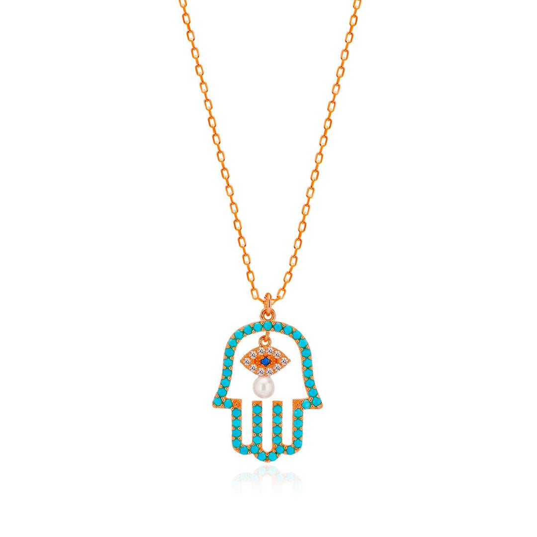 Hamsa Pendant & Chain Necklace In Rose Gold Plating - Nili Gem