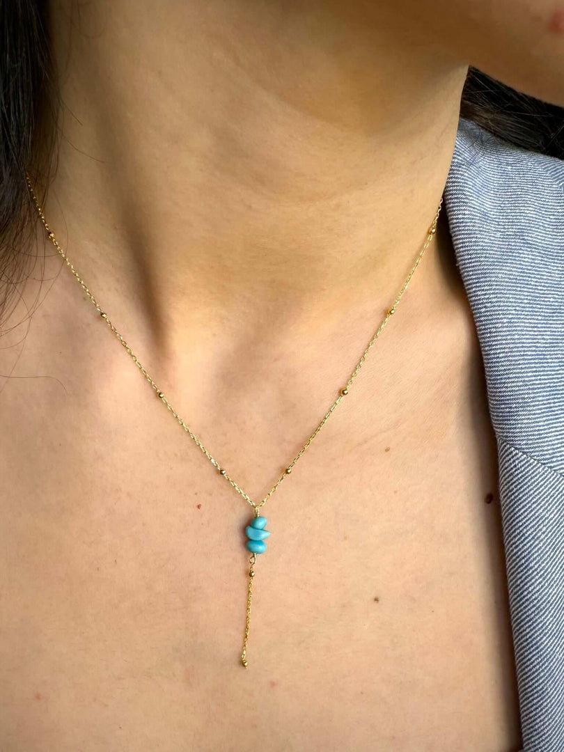 Handmade Drop Turquoise Chain Necklace In Gold Vermeil - Nili Gem