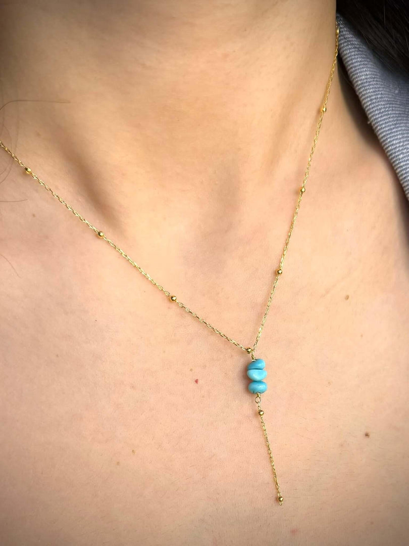 Handmade Drop Turquoise Chain Necklace In Gold Vermeil - Nili Gem