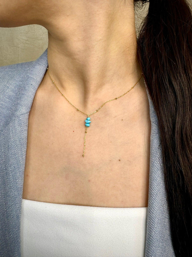 Handmade Drop Turquoise Chain Necklace In Gold Vermeil - Nili Gem