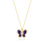 Load image into Gallery viewer, Handmade Enameled Blue Butterfly Pendant Necklace In Gold Vermeil - Nili Gem
