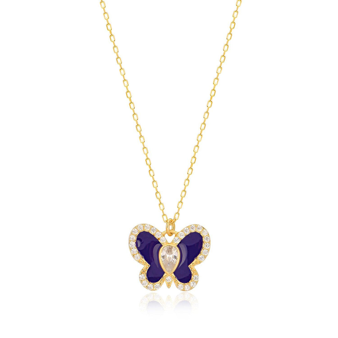 Handmade Enameled Blue Butterfly Pendant Necklace In Gold Vermeil - Nili Gem