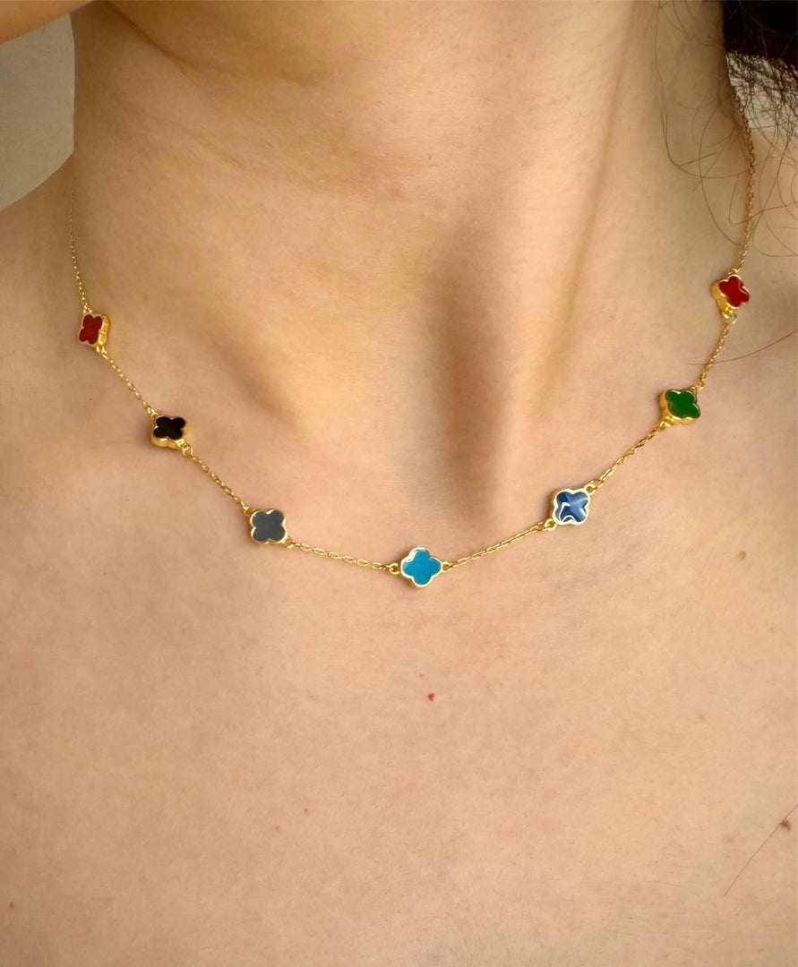 Handmade Enameled Clover Necklace In Gold Vermeil - Nili Gem