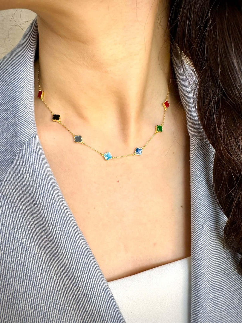 Handmade Enameled Clover Necklace In Gold Vermeil - Nili Gem