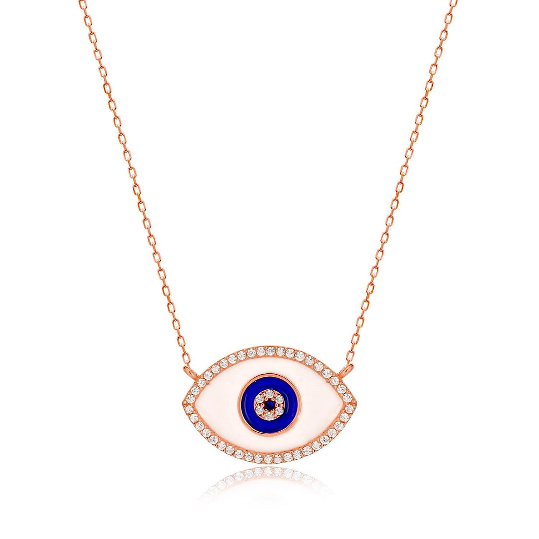 Handmade Enameled Evil Eye Pendant Necklace In Rose Gold Plating - Nili Gem