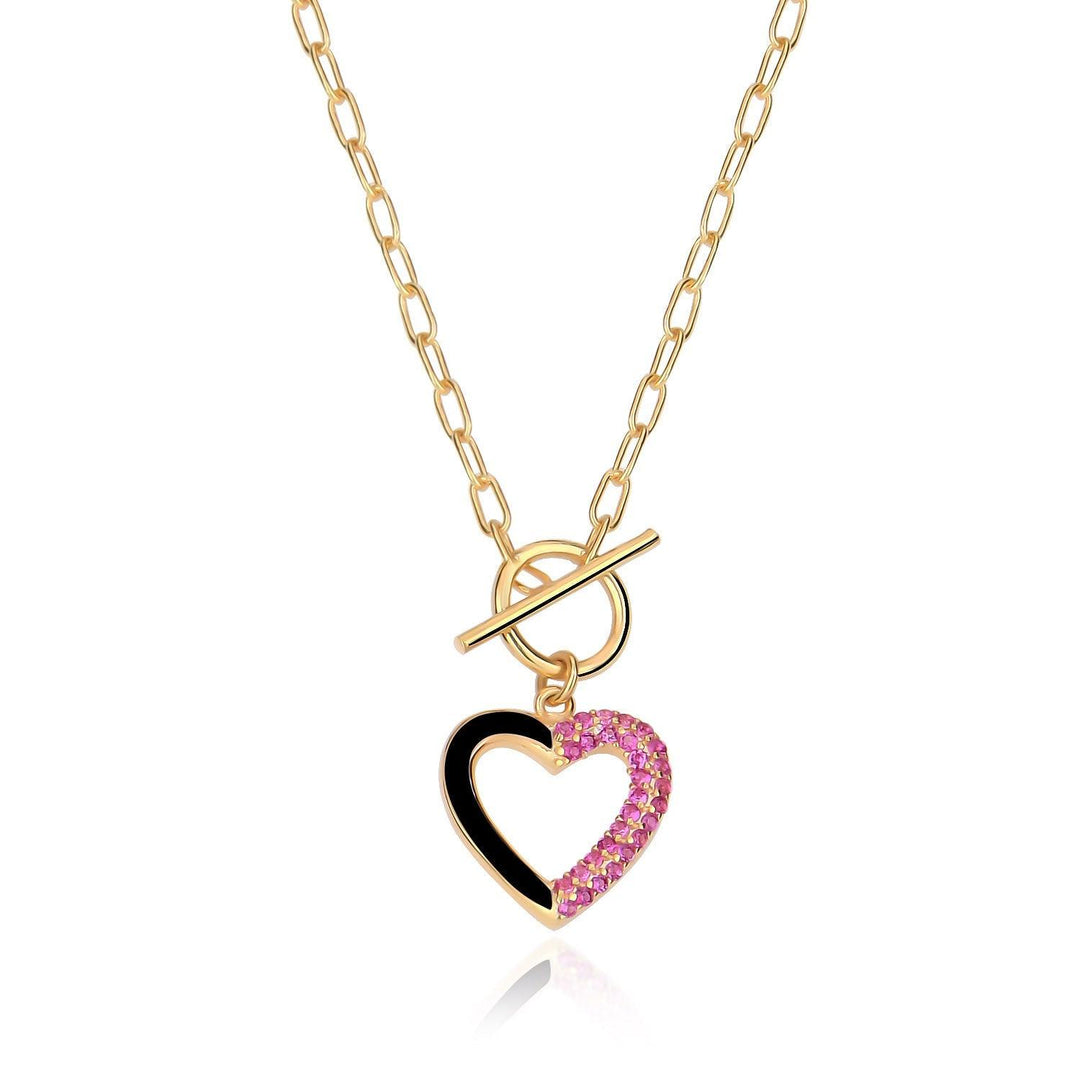 Handmade Enameled Heart Pendant & Chain Necklace In Gold Vermeil - Nili Gem