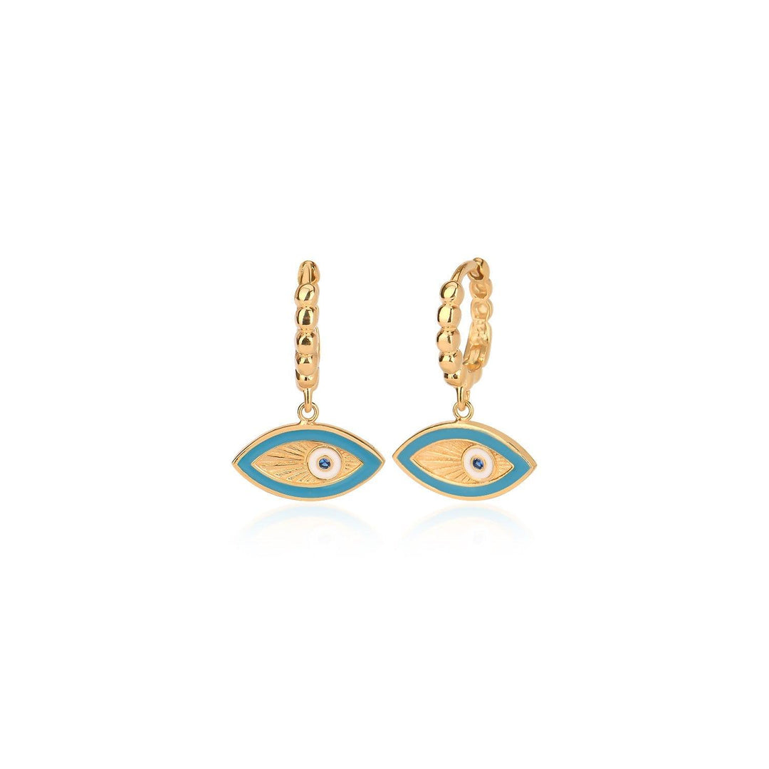 Handmade Enameled Hoop Evil Eye Earrings in Gold Vermeil - Nili Gem