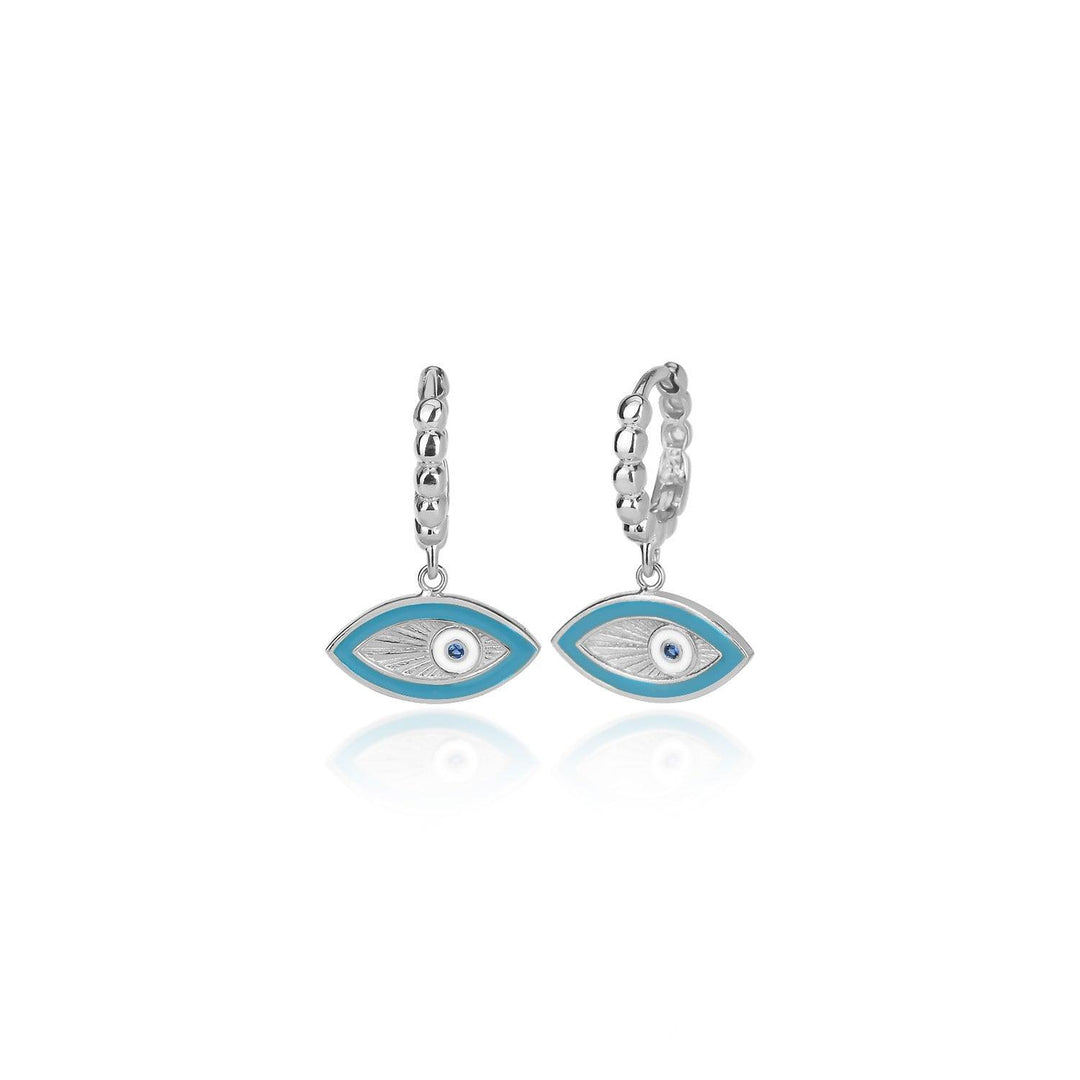 Handmade Enameled Hoop Evil Eye Earrings in Sterling Silver - Nili Gem