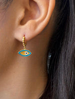 Load image into Gallery viewer, Handmade Enameled Hoop Evil Eye Earrings in Sterling Silver - Nili Gem
