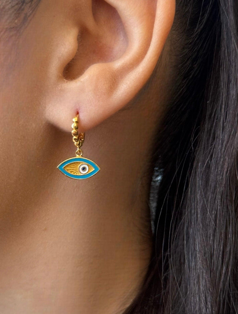 Handmade Enameled Hoop Evil Eye Earrings in Sterling Silver - Nili Gem