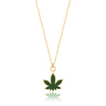 Load image into Gallery viewer, Handmade Enameled Marijuana Leaf Pendant &amp; chain In Gold Vermeil - Nili Gem
