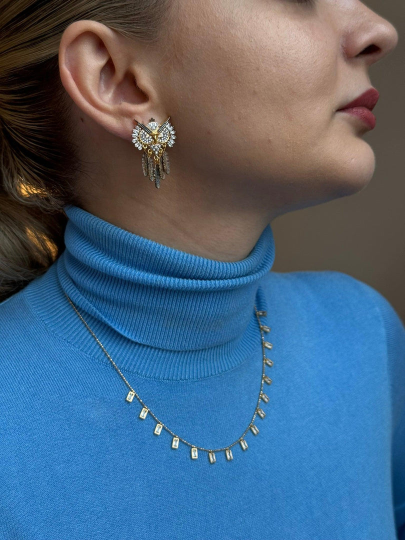 Handmade Enameled Owl Earrings In Gold Vermeil - Nili Gem