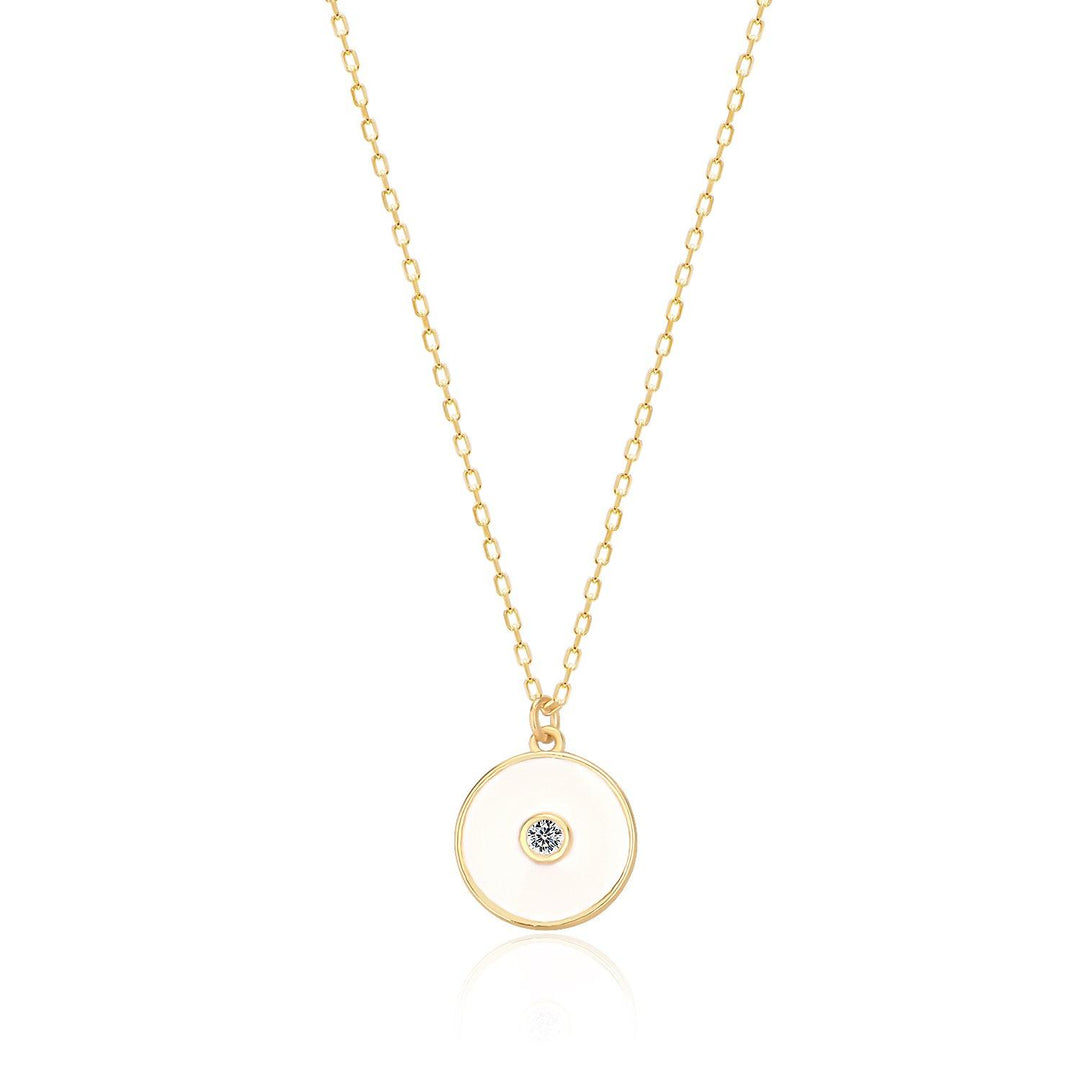 Handmade Enameled Round Pendant & Chain Necklace in Gold Vermeil - Nili Gem