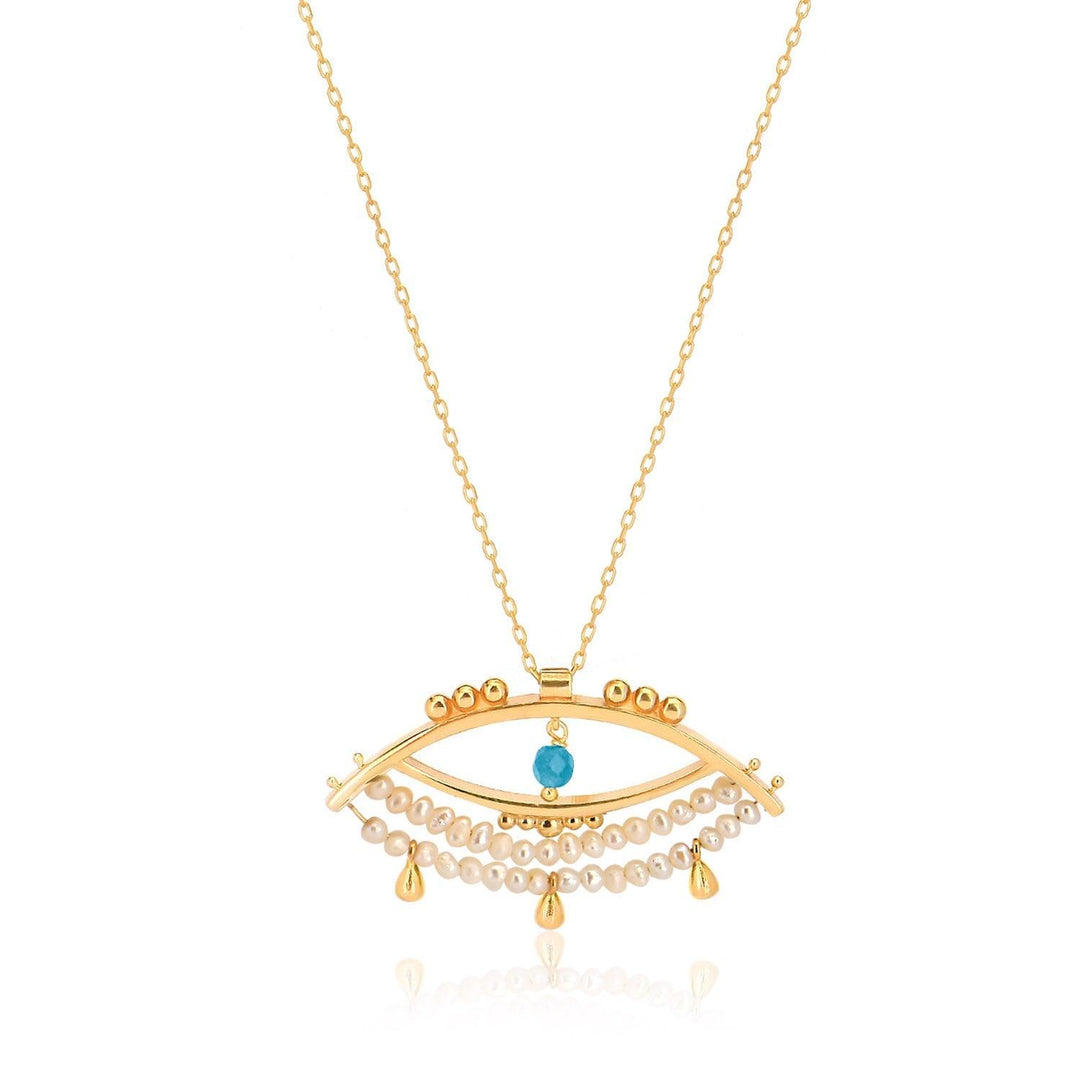 Handmade Evil Eye Pearl Pendant & Chain In Gold Vermeil - Nili Gem