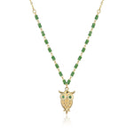 Load image into Gallery viewer, Handmade Owl Pendant &amp; Green Gem Beads Necklace In Gold Vermeil - Nili Gem
