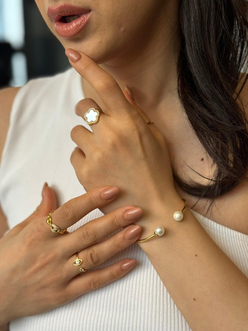 Handmade Pearl Bangle In Gold Vermeil - Nili Gem