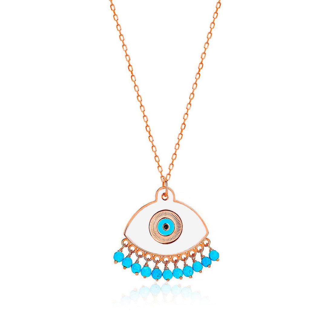 Handmade Turquoise Evil Eye Necklace In Rose Gold Plating - Nili Gem