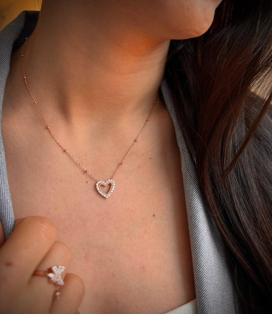 Heart Ball Chain Necklace In Rose Gold Plating - Nili Gem