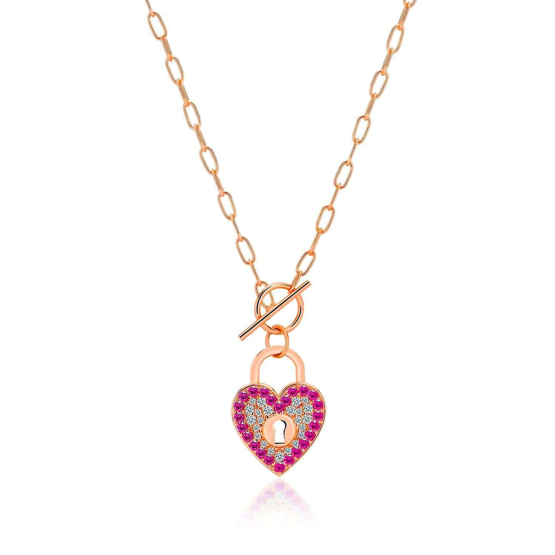 Heart Lock Necklace In Rose Gold Plating - Nili Gem