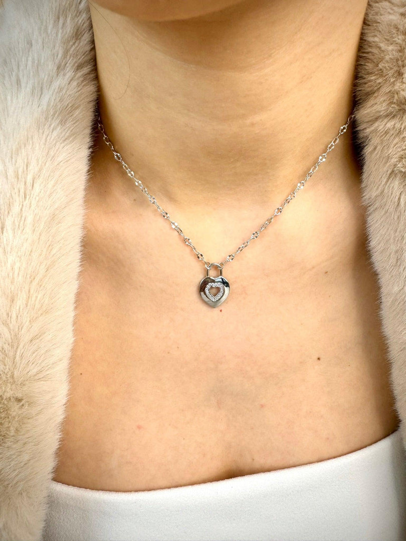 Heart Lock Necklace In Sterling Silver - Nili Gem