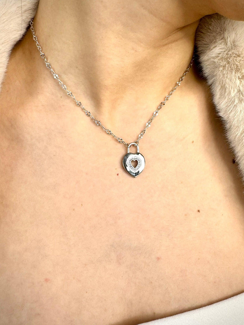 Heart Lock Necklace In Sterling Silver - Nili Gem