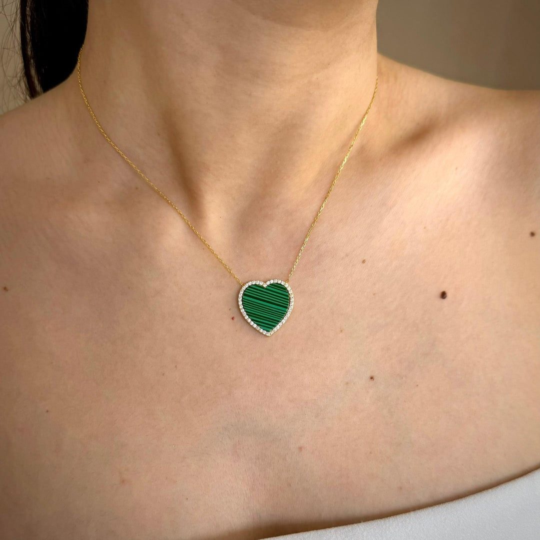 Heart-Shaped Malachite Necklace In Gold Vermeil - Nili Gem