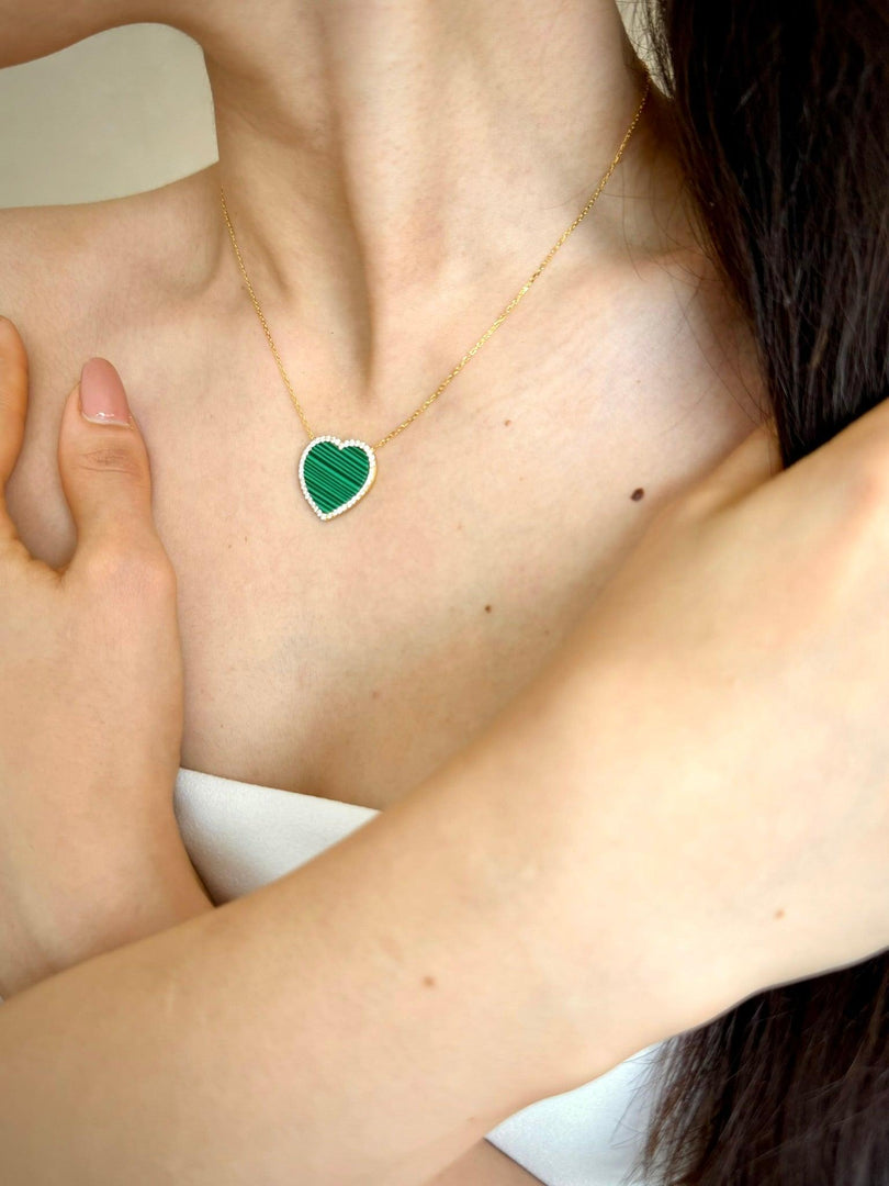 Heart-Shaped Malachite Necklace In Gold Vermeil - Nili Gem