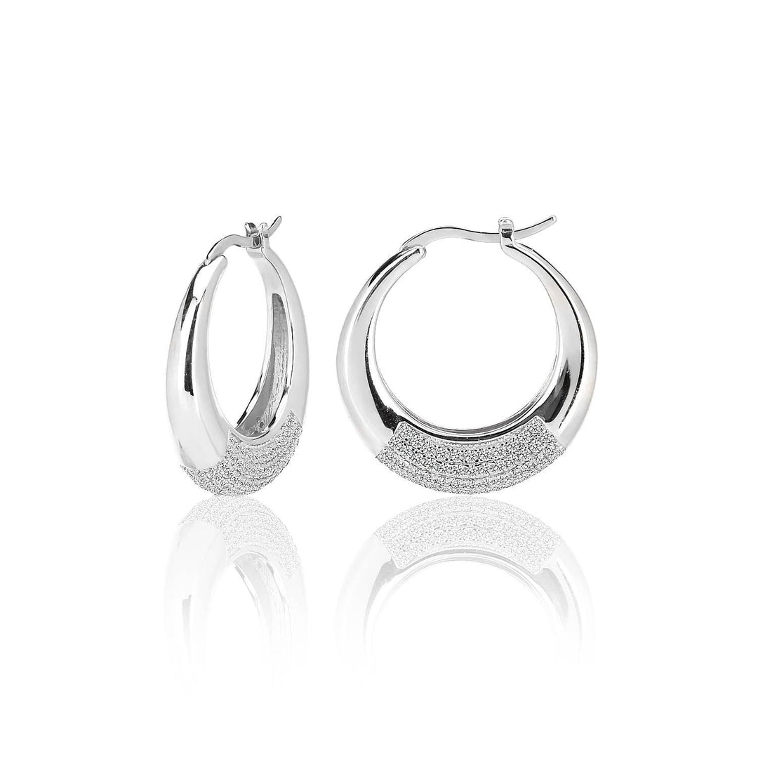 Hoop Latch Back Earrings Adorned with Cubic Zirconia in Sterling Silver - Nili Gem