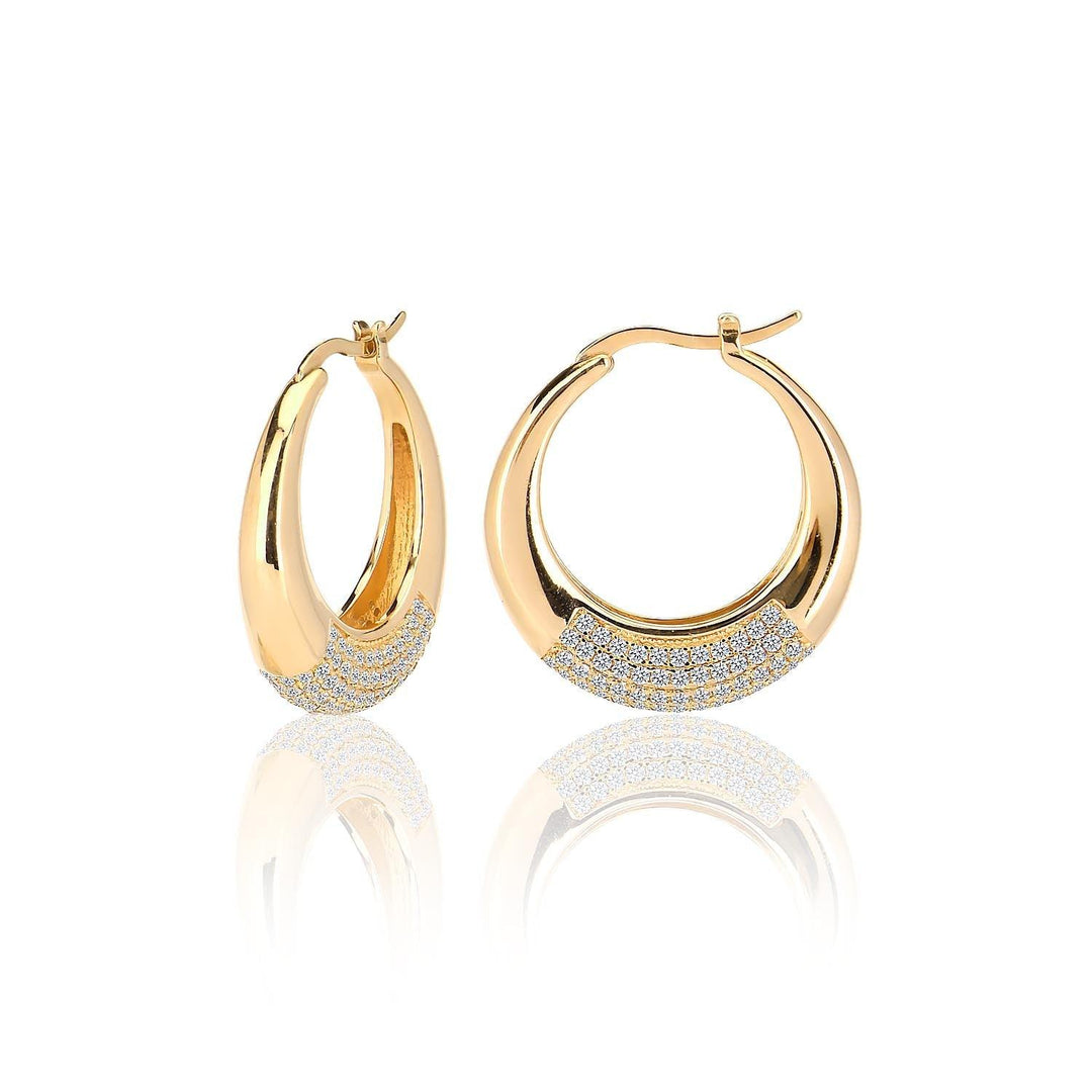 Hoop Latch Back Earrings Adorned with Cubic Zirconia - Nili Gem