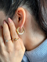 Load image into Gallery viewer, Hoop Latch Back Earrings Adorned with Cubic Zirconia - Nili Gem
