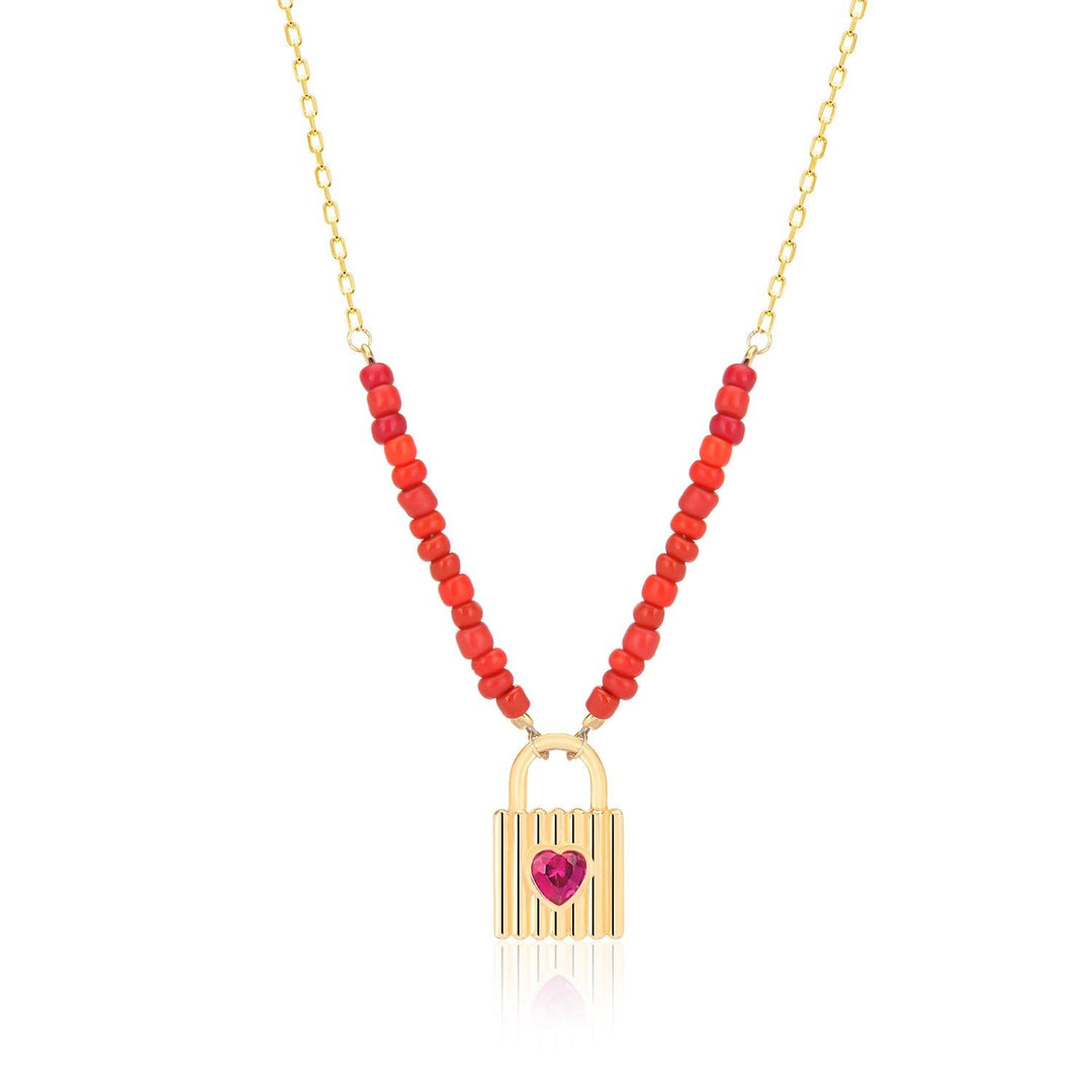 Lovely Lock Pendant & Bead Gem Necklace In Gold Vermeil - Nili Gem