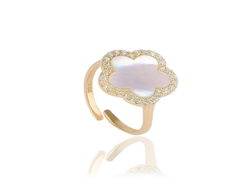 Mother of Pearl Clover Ring In Gold Vermeil - Nili Gem