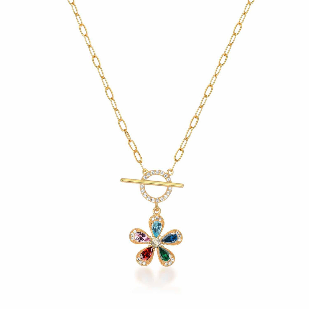 Multi Color Flower Pendant & Chain Necklace In Gold Vermeil - Nili Gem