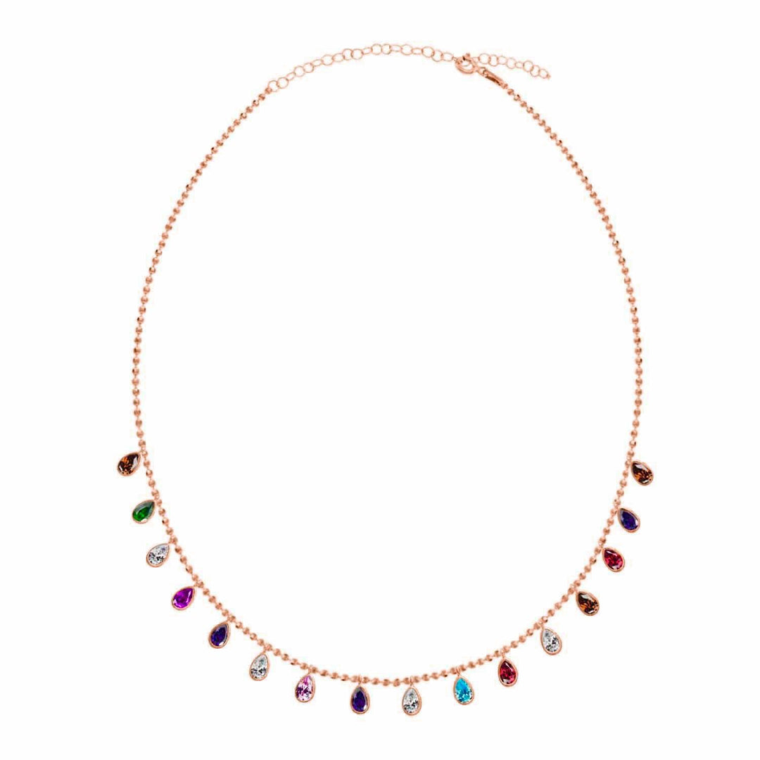 Multi Color Station Necklace In Rose Gold Plating - Nili Gem