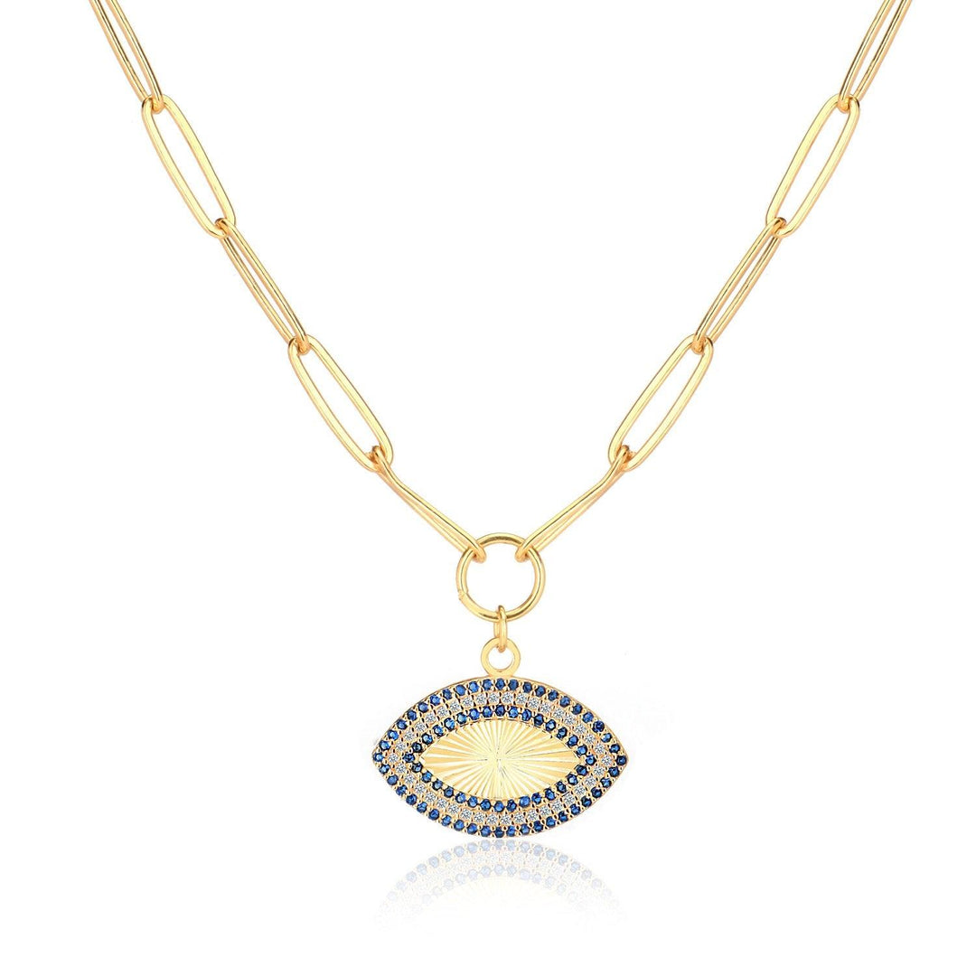 Niligem Evil Eye Paper Clip Necklace In Gold Vermeil - Nili Gem