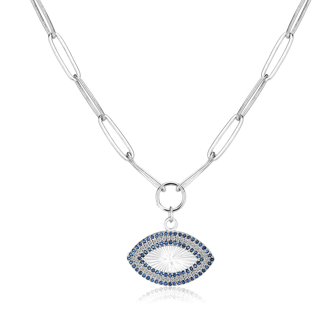 Niligem Evil Eye Paper Clip Necklace In Sterling Silver - Nili Gem