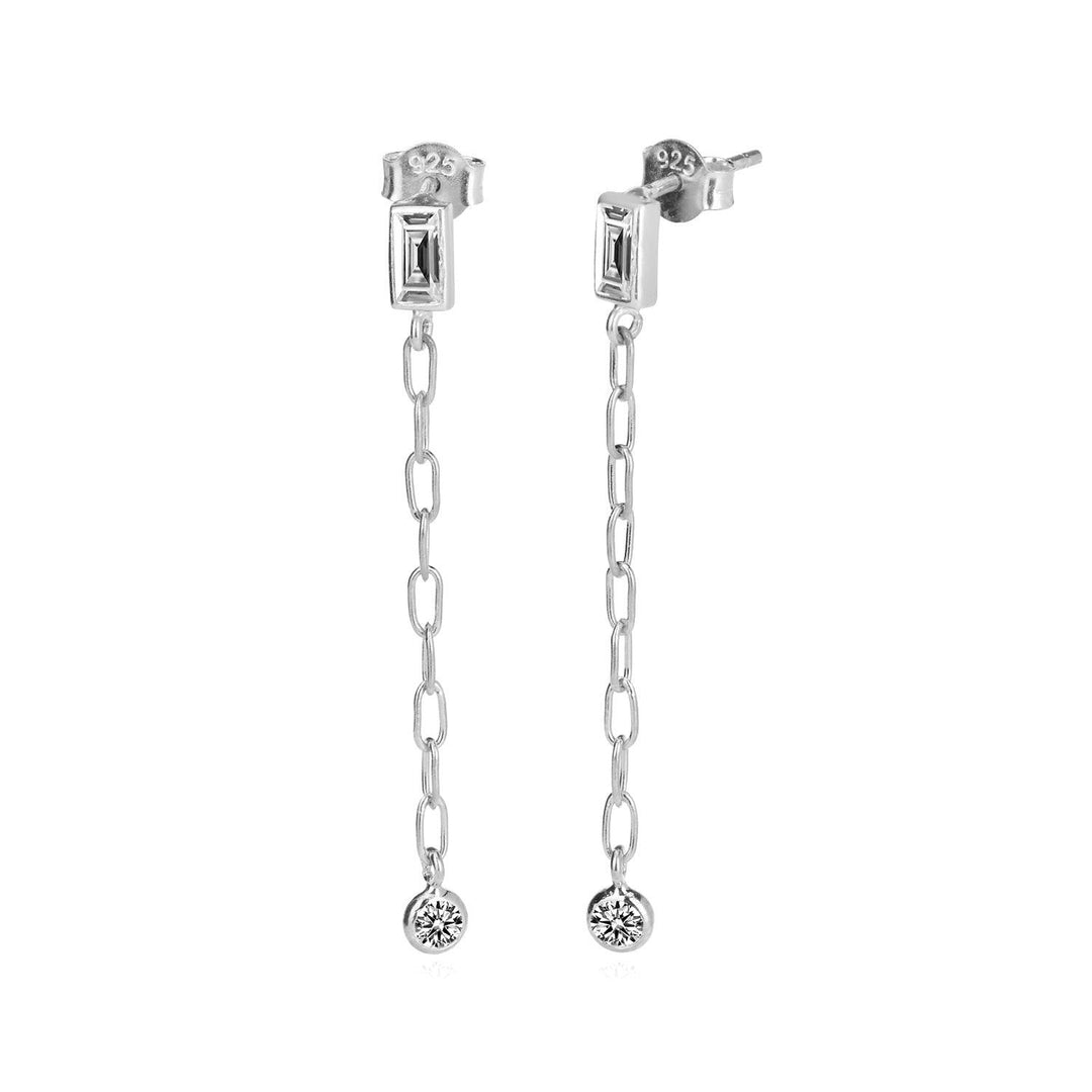 Paperclip Dangling Chain Earrings In Sterling Silver - Nili Gem