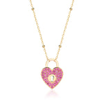 Load image into Gallery viewer, Pink Heart Lock Necklace In Gold Vermeil - Nili Gem
