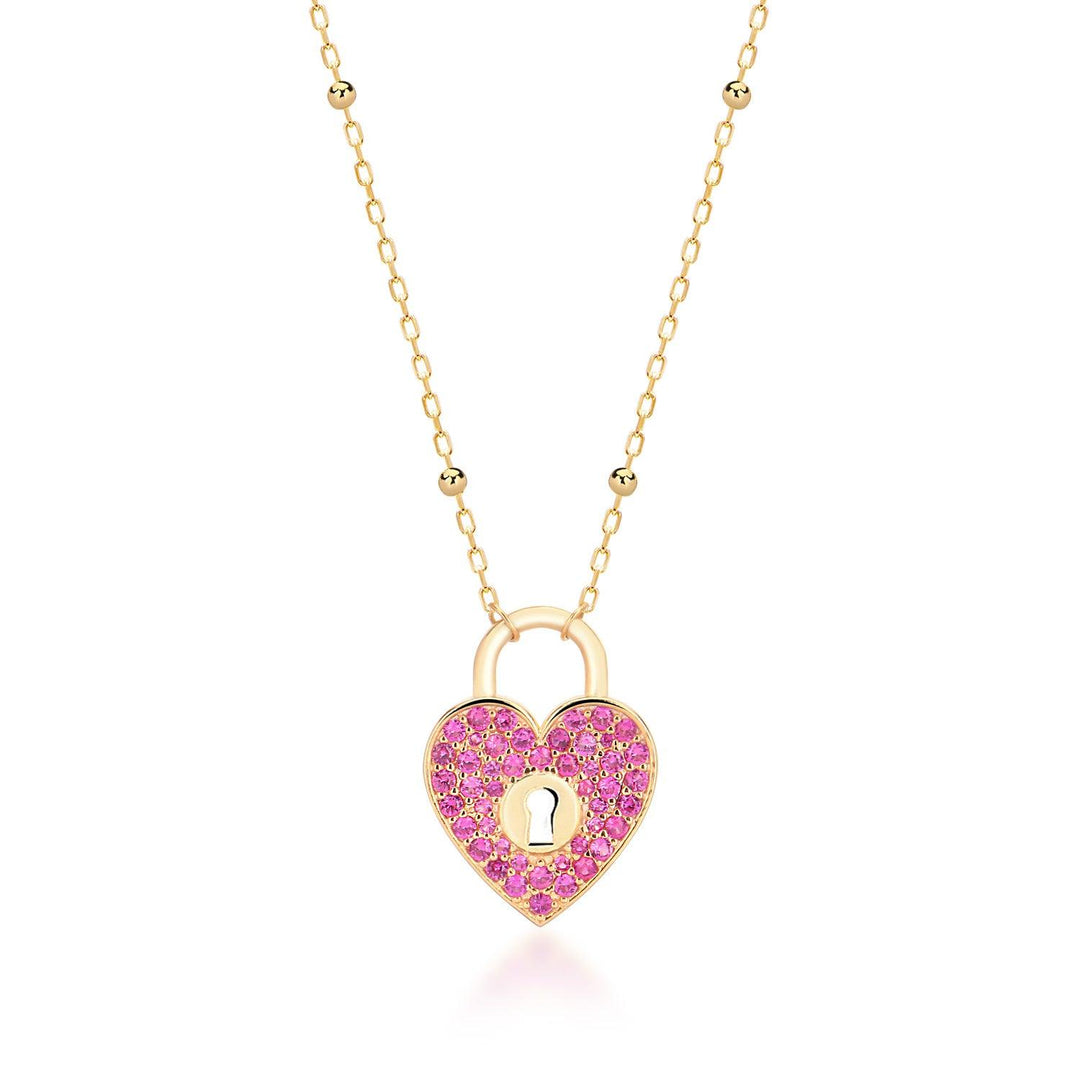 Pink Heart Lock Necklace In Gold Vermeil - Nili Gem