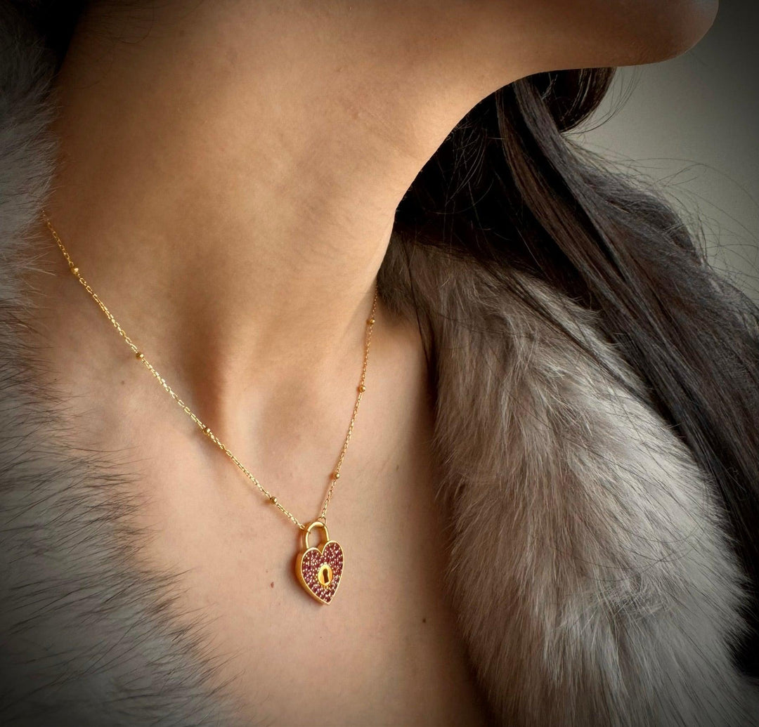 Pink Heart Lock Necklace In Gold Vermeil - Nili Gem