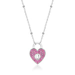 Load image into Gallery viewer, Pink Heart Lock Necklace In Sterling Silver - Nili Gem
