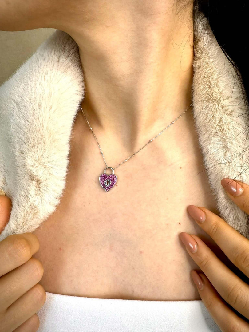 Pink Heart Lock Necklace In Sterling Silver Nili Gem