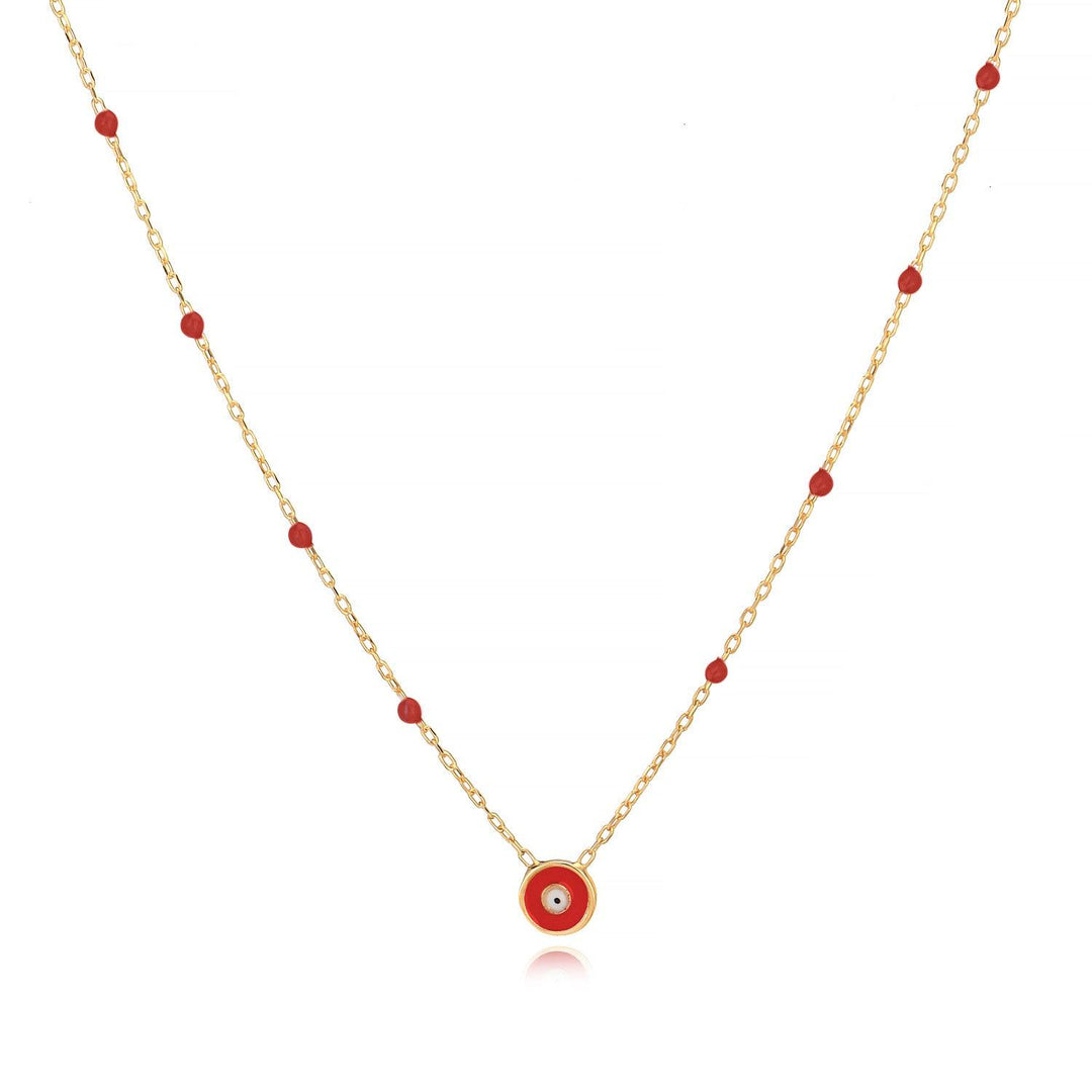 Red Evil Eye Ball Chain Necklace In Gold Vermeil - Nili Gem